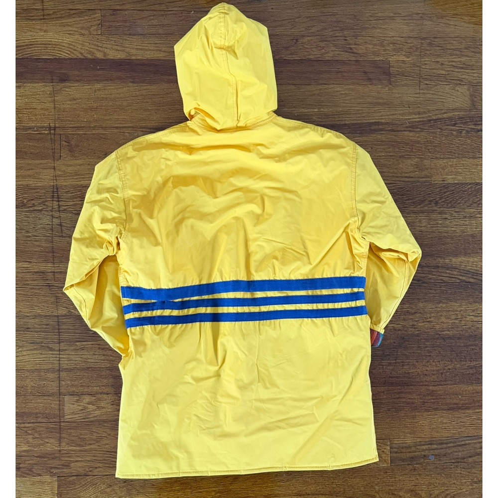 J.G. Hook Men's vintage Yellow Hooded Zip Rain Coat Lined Pockets Size S - Picture 5 of 6